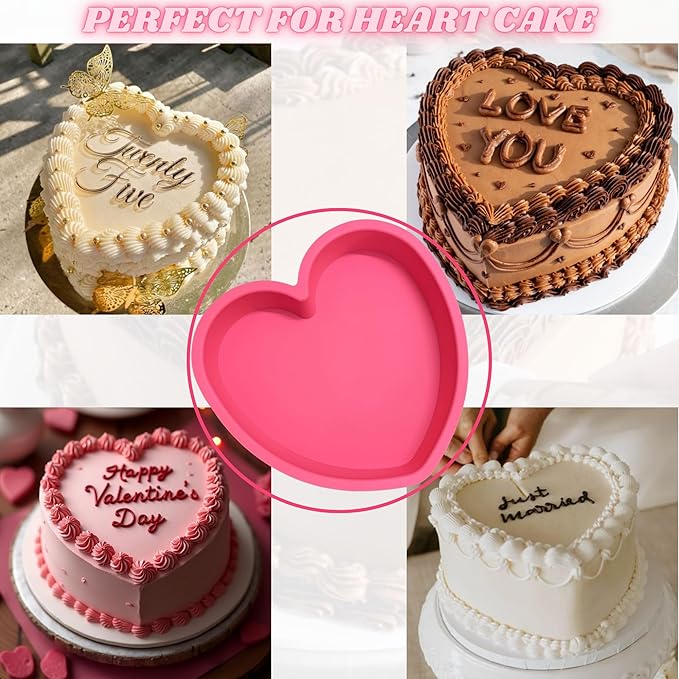 Heart Shaped Cake Pans 8 Inch – 1 PCS Nonstick Silicone Heart Cake Pan for Baking, Oven & Microwave Safe Molds – Durable, Easy-Clean Matte Surface - Grade Novelty Shaped Cake Pans (Pink)