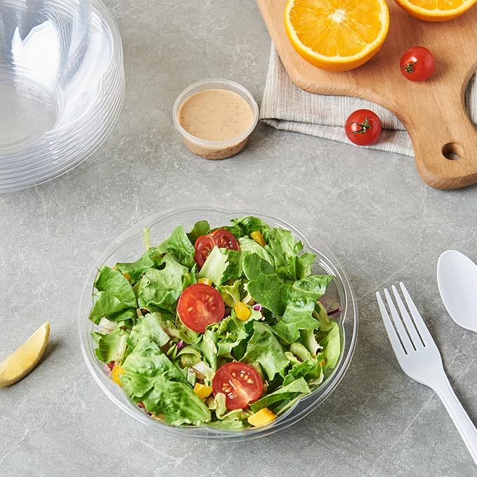 [24 oz. 150 Sets Clear Plastic Salad Bowls with Airtight Lids Disposable To Go Mixing Containers Serving for Fruit, Quinoa, Lunch and Meal Prep