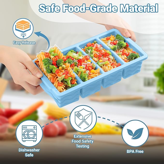 Doasuwish Silicone Freezer Tray for Soup with Lid – 1-Cup Soup Container Cube Style Ice Cube Trays for Freezer, Meal Prep & Food Storage, Freeze 250mL/125mL Portions – 2 Pack