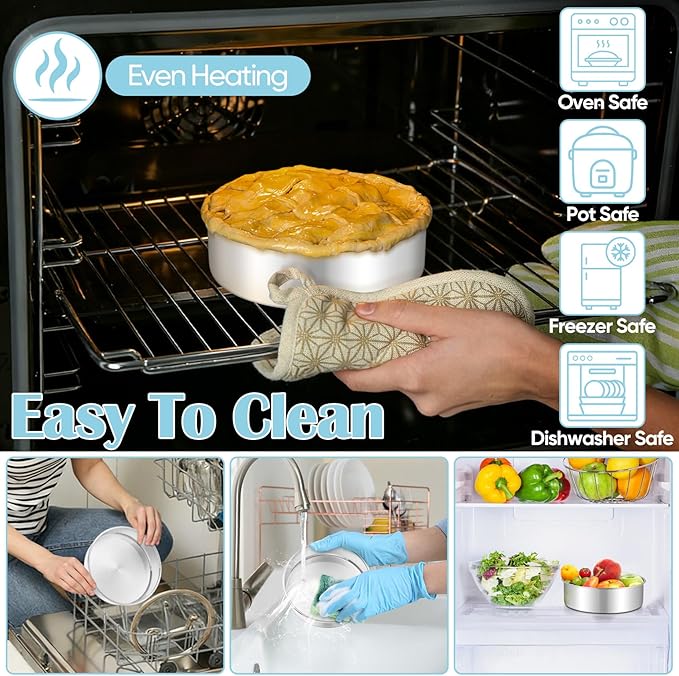TeamFar 6 Inch Cake Pan, 4 Pcs Round Tier Cake Pans Set Stainless Steel for Baking Steaming Serving, Fit in Oven Pot Air Fryer, Healthy & Heavy Duty, Mirror Finish & Dishwasher Safe
