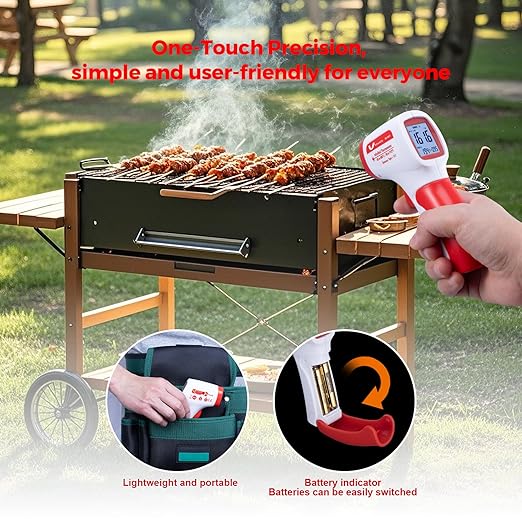 Infrared Thermometer for Meat,Laser Temperature Gun,-58~1112°F,DS 12:1 Digital IR Temp Gun with Adjustable Emissivity&High/Low Alarm,LCD Display Thermal Gun for Food Oven Cooking HVAC