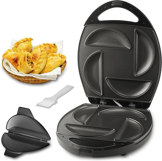 FineMade Electric Empanada Maker Machine with Press Mold,Large Dumpling Maker Press,Pierogi Maker Press Machine,Make 4 Psc of 6 Inches Large Empanadas,Jamaican Beef Patties,Calzones,Pocket Pies,Black