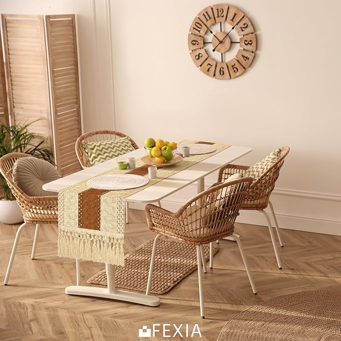 FEXIA Boho Table Runner for Home Decor with Tassels 60 Inches Long,Caramel Farmhouse Rustic Table Runner Macrame Burlap Table Decoration for Living Room Bridal Shower(12x60 Inches)