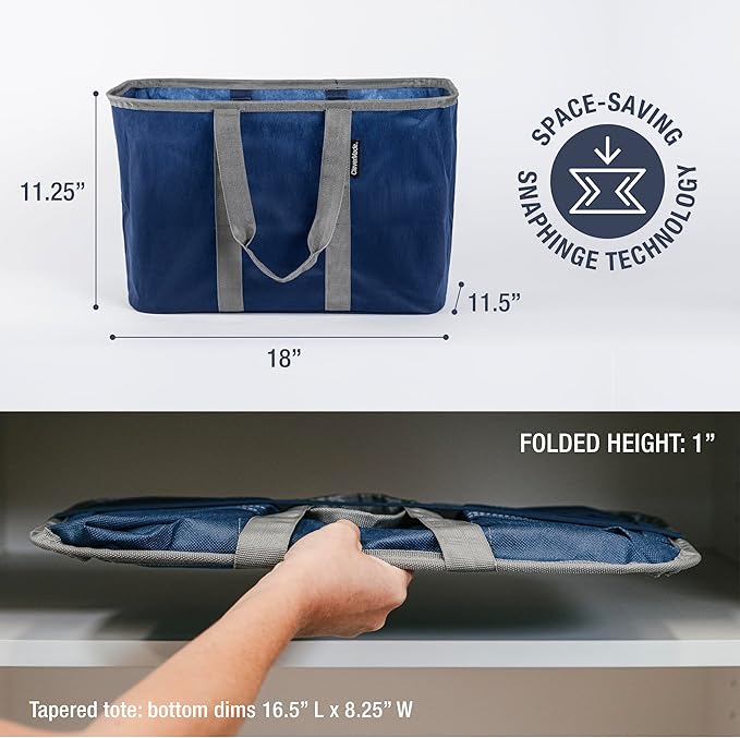 CleverMade EcoBasket Reusable Grocery Tote - 30L - Pack of 1 - Blue Gray - Collapsible Storage Shopping Organizer - Heavy Duty Utility Bag Home