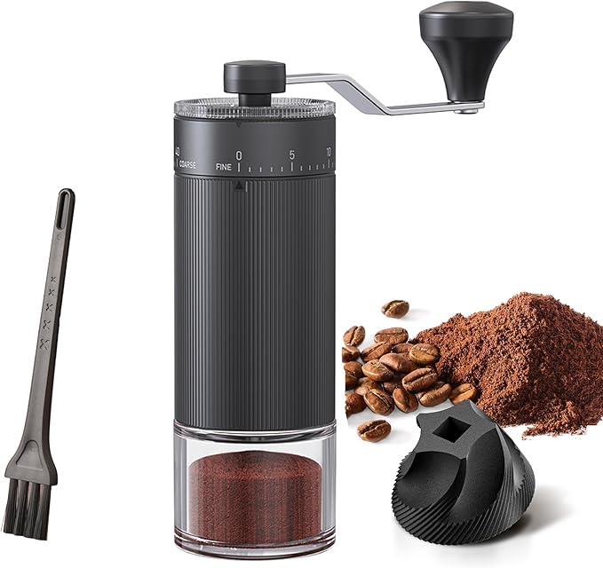 Hand Coffee Grinder Conical Burr for Espresso French Press Pour Over Double Bearing External Adjustment Capacity 25g (Ceramic Burr-Black)