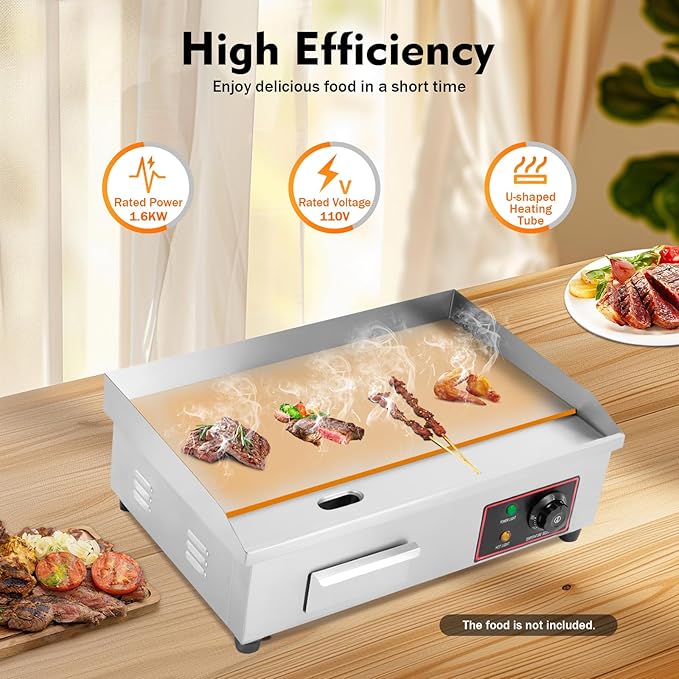 110V 3000W 22" Commercial Electric Countertop Griddle, Flat Top Grill Hot Plate BBQ Adjustable Thermostatic Control Electric Griddles Grill Stainless Steel Restaurant Grill for Kitchen
