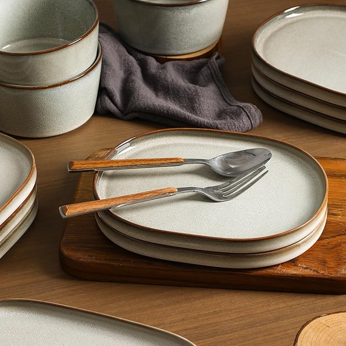 Stone Lain Cairo 12-Piece Dinnerware Stoneware, Plates and Bowls, Microwave and Dishwasher Safe, Includes Dinner and Salad Plates, Cereal Bowls, Dish Set for 4, Grey