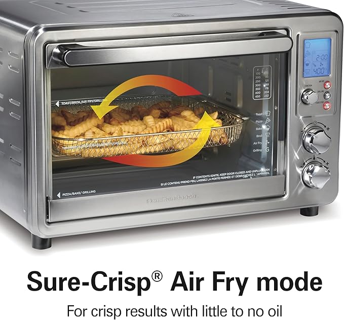 Hamilton Beach 6-in-1 Sure Crisp Air Fryer Toaster Oven Combo & Electric Indoor Grill, 450 F Searing Temp, Bake, Broil, Toast and Pizza Function, .88 cu. ft., 6 Slice Capacity, Stainless Steel (31395)
