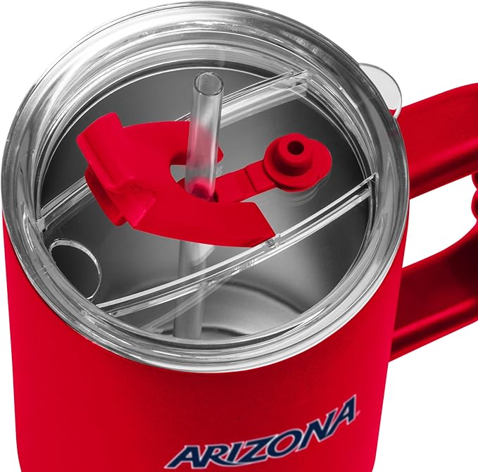 Logo Brands NCAA 40 oz Tumbler with Handle -Stainless Steel Insulated Travel Tumbler with Straw Lid – Powder Coated, Leak-Resistant, Keeps Drinks Hot/Cold – Great for Tailgating, or Everyday Use