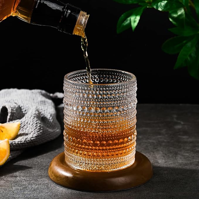 ZMOWIPDL Vintage Glassware Drinking Glasses Set of 12,Clear 12oz & 15oz Hobnail Glass Cups,Embossed Water Tumbler,for Beer,Cocktail,Whiskey,Juice and Various Mixed Drinks- 1 Cleaning Brush
