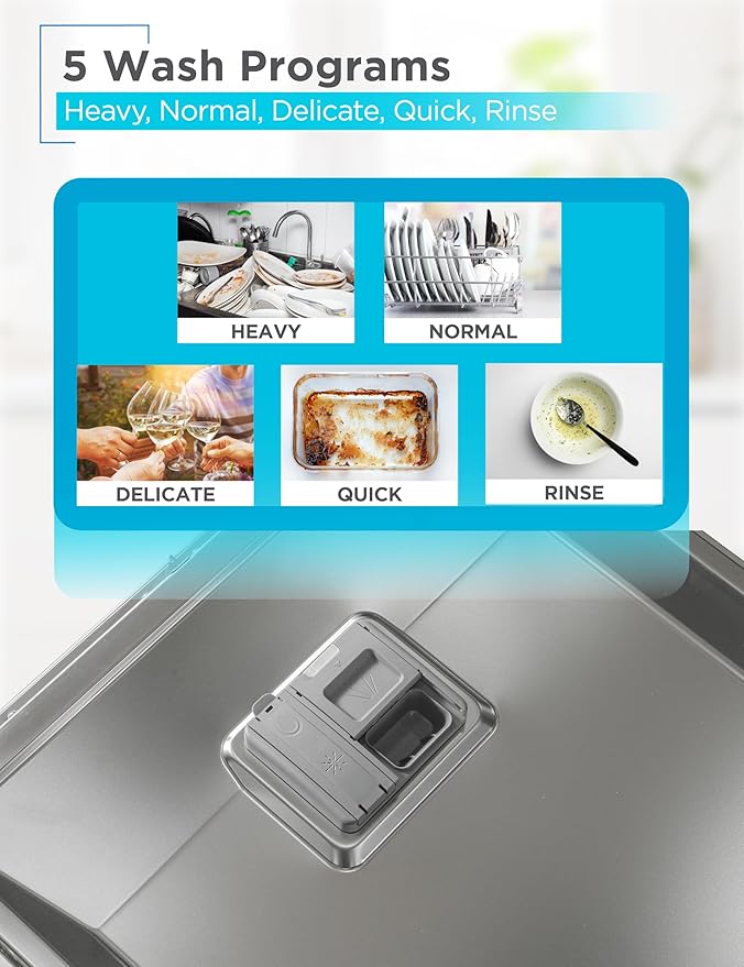 BLACK+DECKER 24" Built-In Dishwasher, 12-Place Setting Capacity with Stainless Steel Tub, Dish Washer with 5 Wash Programs and Smart Wash Cycle, ENERGY STAR Certified, BDW100MB, Black