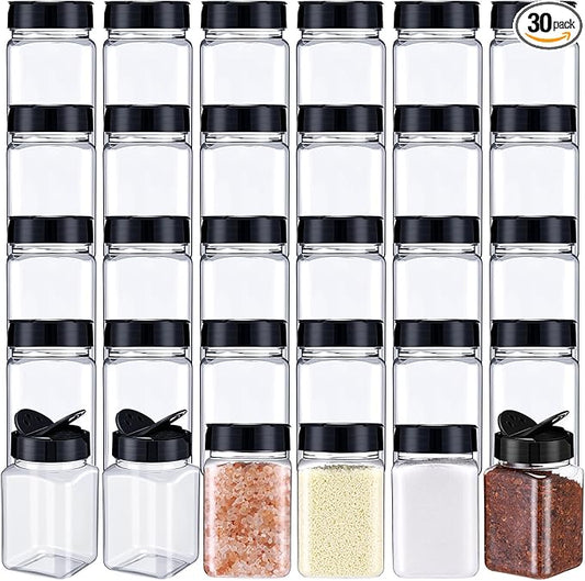 Mimorou 30 Pack Plastic Spice Jars with Shaker Lids Clear Seasoning Containers Spice Bottles for Kitchen Storing Spice Herbs Seasoning Powders(Triangle,12.2 oz)
