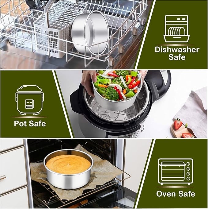P&P CHEF 6 Inch Cake Pans Set, Round Baking Pan Stainless Steel Layer Birthday Wedding Cake Oven Pans, Non Toxic & Heavy Duty, Deep Side & Mirror Finish, Dishwasher Safe, (1Pc)