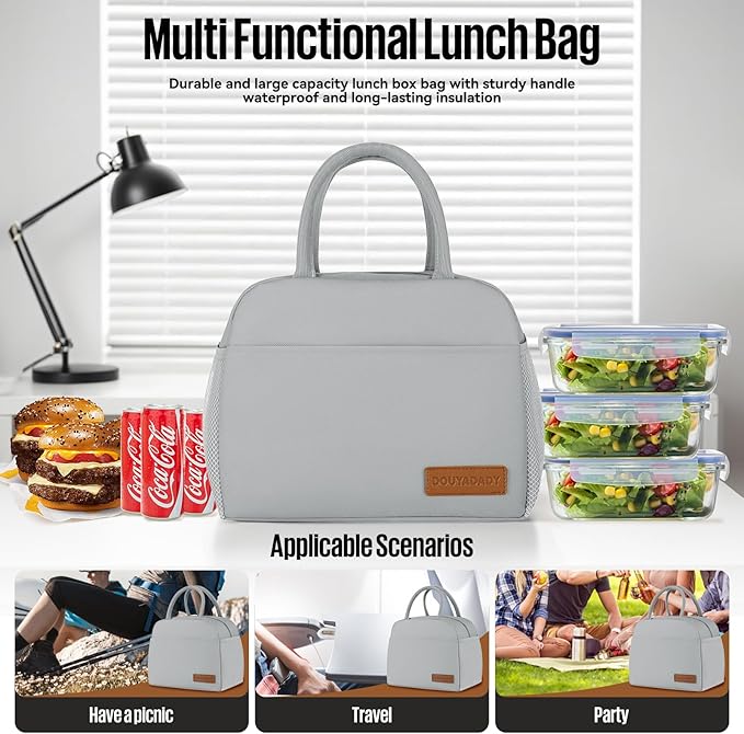 douyadady Lunch Bag Women/Men Lunch Box Women/Men (grey)
