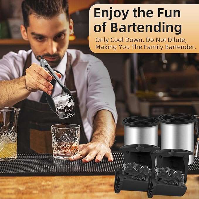 Clear Ice Cube Maker, 2" Clear Ice Ball Maker for Old Fashioned Whiskey lover, Bourbon, Whiskey, Cocktail Funny Gifts for Men on Birthday or Holiday, Easy-Release Stainless Steel Ice Mold(2Pack)