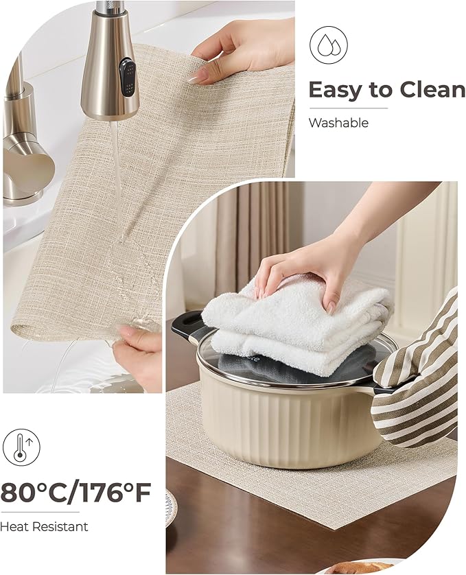 Leetaltree Beige Placemats Set of 12 - Heat Resistant Non-Slip Place mats for Dining Table, Washable Durable PVC Vinyl Woven Table Mats(Beige, 12)