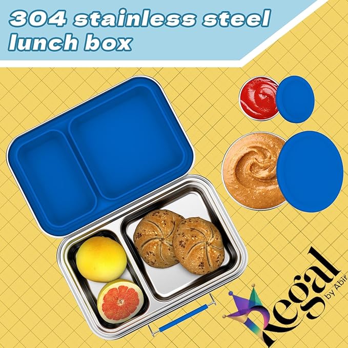 Bento-Style Stainless Steel Lunch Box -2 Compartment Stainless Steel Lunch Box - 2 Containers for Kids & Adults Dishwasher Safe Steel Lunch Boxes for kids