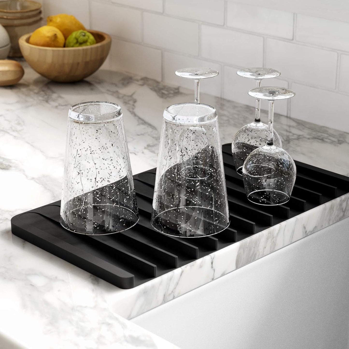 Kraus Self-Draining Silicone Dish Drying Mat or Trivet for Kitchen Counter in Black, KDM-10BL