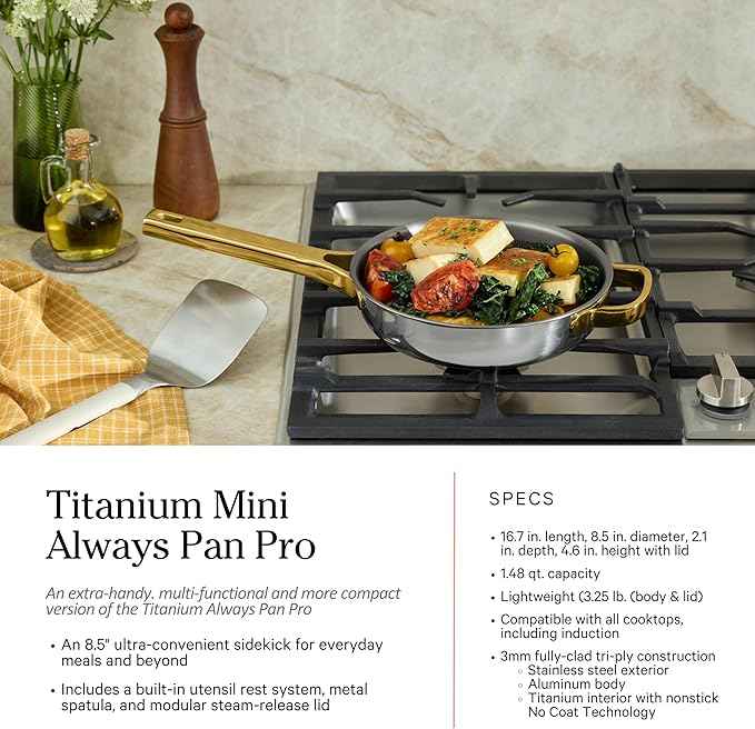 Our Place Titanium Pro Cookware Set | 10-Piece Pots and Pans Set with Always Pan Pro, Perfect Pot Pro & Minis | Non-Toxic No-Coating Nonstick | Induction & Oven-Safe up to 750°F | Gold