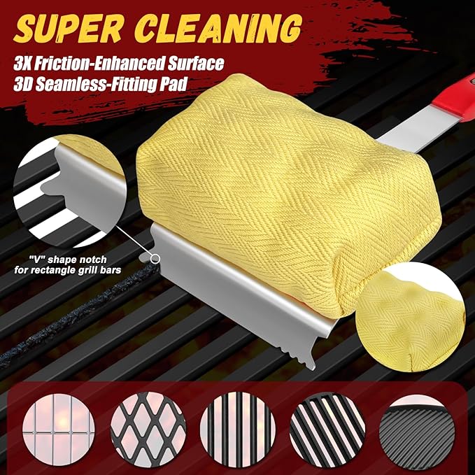 Grill Brush Bristle Free with 2 Cleaning Brush Heads, Cleaning with Steam Technology, Replaceable Brush Heads & Scraper Tool for Stainless-Steel Grates Grill Brush with Stainless Steel Spatula