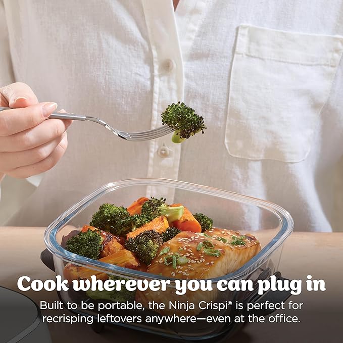 Ninja Crispi 4-in-1 Glass Air Fryer | 450°F | Non-Toxic | 4QT & 6-Cup Glass Containers w/Lids | Microwave, Freezer, Dishwasher Safe | Max Crisp, Air Fry, Bake, Recrisp | Stone | FN101ST