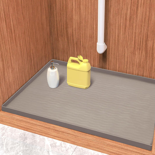 URMONA Waterproof Silicone Under Sink Mat 34'' x 19'' Shelf Liner for Kitchen and Bathroom, Cabinet and Counter Protector, Storage and Organizers, Litter Mat, Pet Cat Puppy Essentials(Beige)