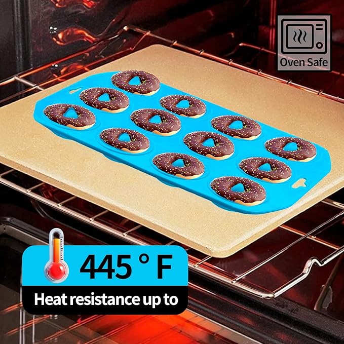 2pcs Silicone Donut Pan, 12 Holes Mini Donuts Mold Heat Resistant, Silicone Donut Molds for baking, Mini Baking Mold for baking delicious donuts, Non-stick Bottom, Easy to Clean