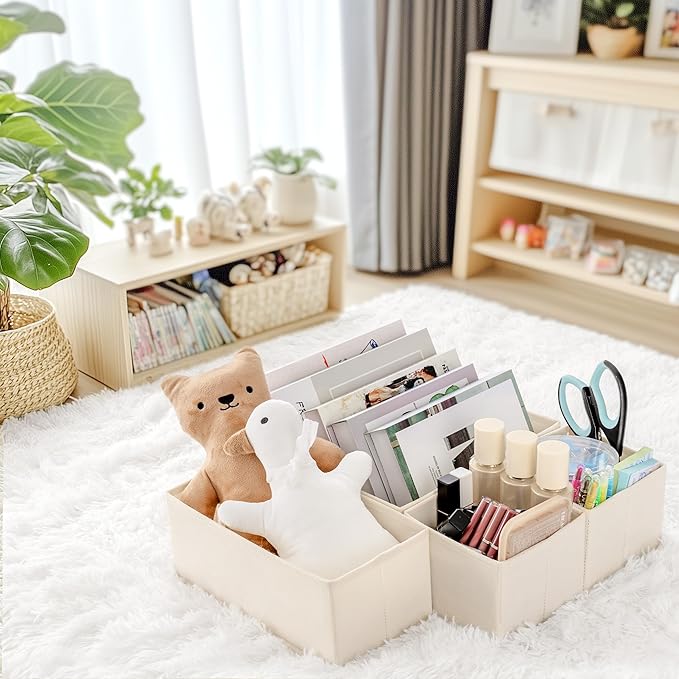 Criusia Drawer Organizer Clothes, 24 Pack Dresser Organizer for Baby Clothes, Underwear, Sock- Foldable Closet Organization and Storage Dividers Bins for Nursery, Bedroom and Dorm (Beige)
