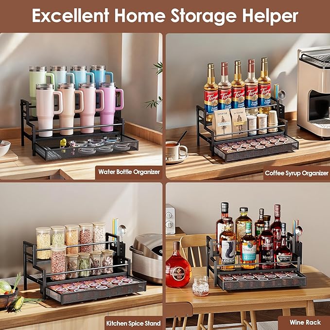Water Bottle Organizer for Full Stanley 40 oz Tumbler with Handle, 2 Tier Tumbler Organizer for 8 Cups, Kitchen Pantry Organizers and Storage for Owala Stanley Cup Accessories, Black