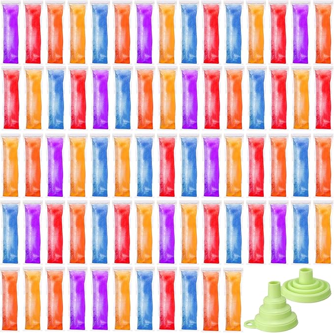Hoolerry 450 Pcs Disposable Ice Mold Bags with 1 Silicone Funnel Freezer Tubes with Zip Seals Candy Ice Mold Yogurt Tubes Pouch for Snack Juice Fruit Smoothies Party Favor (3 x 10 Inch)