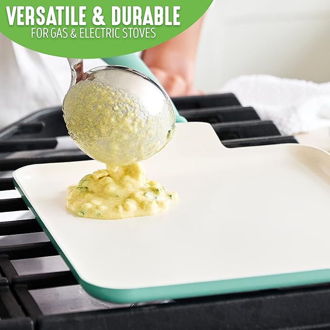 GreenLife Soft Grip Healthy Ceramic Nonstick, 11" Griddle Pan, PFAS-Free, Dishwasher Safe, Turquoise