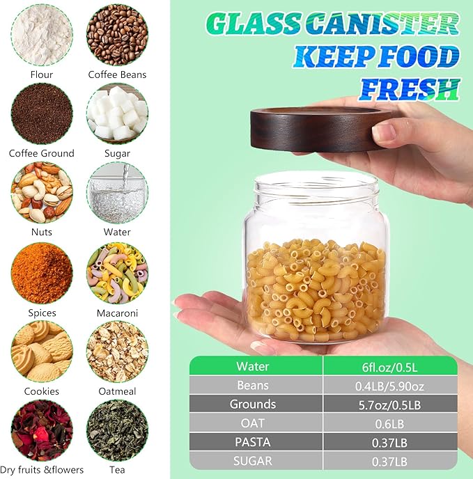16 oz Glass Jars with Airtight Lid Spice Jar Round Storage Canister with Clear Glass Food Jar for Pantry Sugar Tea Coffee Bean Spice Nuts Cookies Bath Salts (500ml/16oz-1pack)
