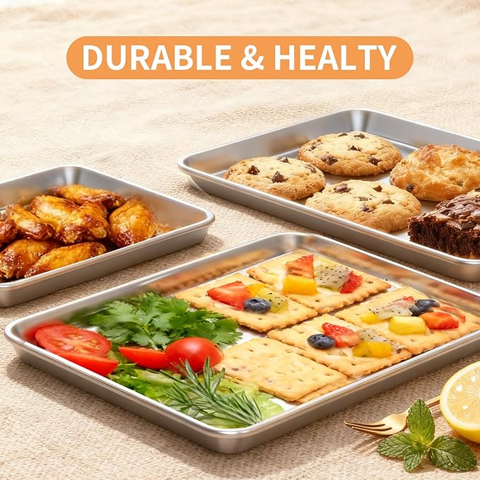 Baking Sheet Set of 2, Stainless Steel Cookie Sheets Baking Sheet Pan, 16 x 12 Inch Thicker and Firmer Baking Pans Set, Non-stick, Non toxic & Heavy Duty & Easy Clean,Dishwasher Safe