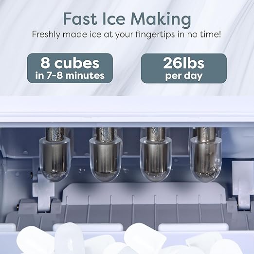 Igloo Portable Ice Maker with Scoop & Basket- Ice Maker with LED Control Panel & 1 Quart Water Tank- Ice Cube Maker Produces 26 Lbs Of Ice In 24 Hours with 8 Large or Small Cubes In 7-8 Minutes - Aqua