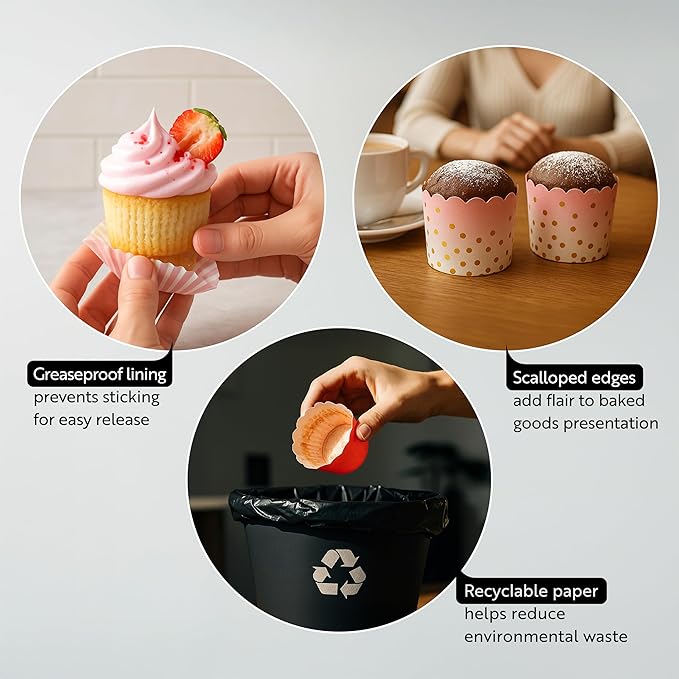 Restaurantware Panificio Premium 6 oz Kraft Paper Classic Baking Cup: Paper Baking Cups Perfect for Muffins Cupcakes or Mini Snacks - Scalloped - Disposable and Recyclable - 200ct Box