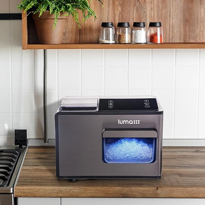 Luma Nugget Countertop Ice Maker, 44 lbs in 24 Hours, Black Stainless Steel Ice Machine, Perfect for Home Bar, Kitchen Countertop, RV, Home Office