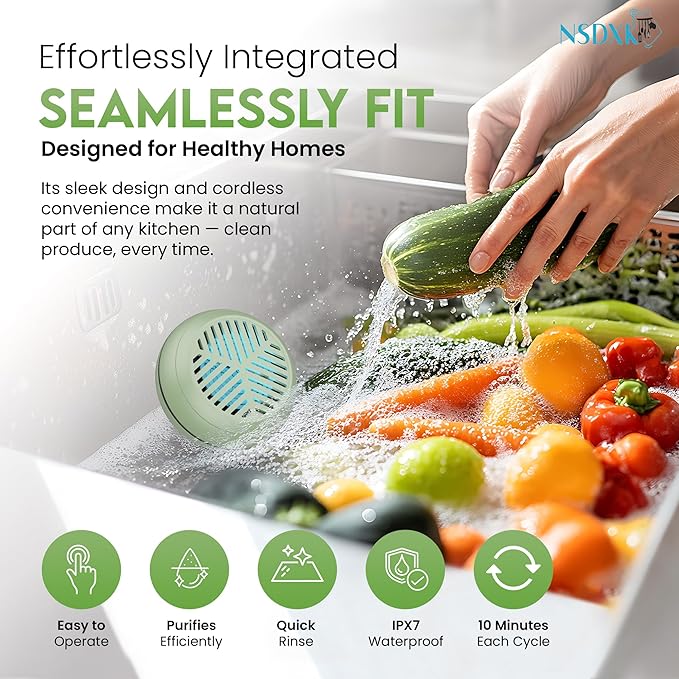 Fruit and Vegetable Washing Machine, Fruit Vegetable Cleaner Device, Portable USB Wireless Veggie Wash with Purification Technology, for Washing Fruits, Vegetables, Rice, Meat, Green