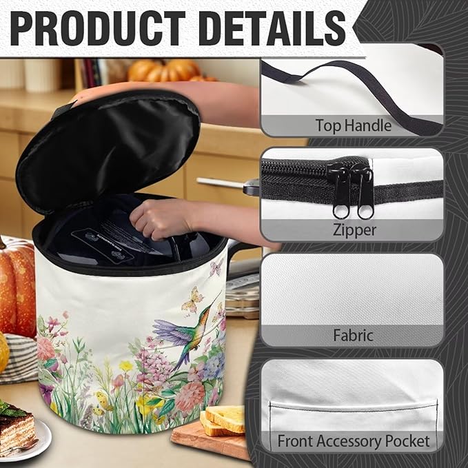 Hummingbirds Electric Pressure Cooker for Picnic Wildflowers Insulation Handbag Accessories Pockets Pressure Cooker Storage Bag Kitchen Decor