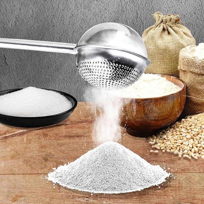 Silver 304 Stainless Steel Flour Powder Filter Spoon, Baker Dusting Wand For Sugar Flour Spices, Flour Sugar Powder Spoon Kitchen Tools, Baking Sifters Baking Tools and Accessories