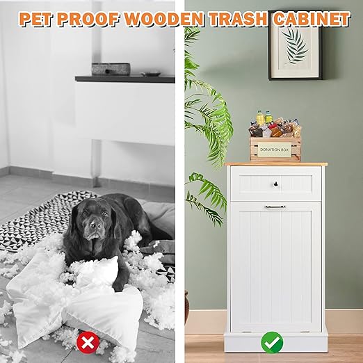 TOLEAD Tilt Out Trash Cabinet Free Standing 10 Gallon Recycling Trash Can Cabinet for Farmhouse Kitchen,Living Room, Dining Room, White