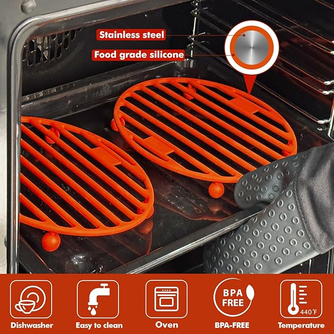 Webake 11x8 Inches Roasting Rack for Quarter & Half Sheet Pan, Silicone Oval Kitchen Rack for Roasting Pan Set of 2
