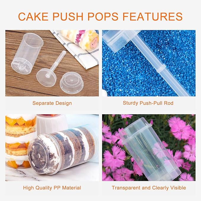 24 Pack Cake Push Pop Containers with Lids, Muti-purpose Push Pop Cake Containers, Reusable Plastic Cake Push-up Pop Shooter for Cupcake, Confetti, Homemade Ice Cream,Desserts