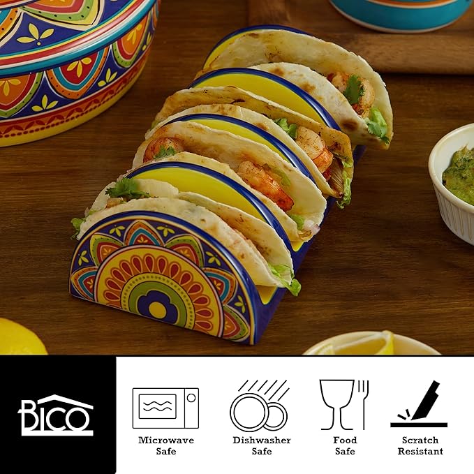 Bico Tunisian Taco Tuesday Set, Tortilla Warmer and Taco Holder, Microwave and Dishwasher Safe