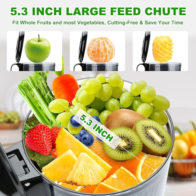 Juicer Machines, Cold Press Juicer with 5.3'' Large Feed Chute, Fit Whole Fruit and Vegetable Slow Juice Extractor Machine, 300W Masticating Juicers Easy To Clean, High Juice Yield, BPA Free