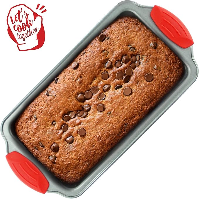 Boxiki Kitchen Premium Baking Set: Non-Stick Steel Jumbo 6 Cup Muffin Pan with Silicone Handles & Reusable Liners + Non-Stick Steel Banana Bread Pan with Easy-Grip Silicone Handles.