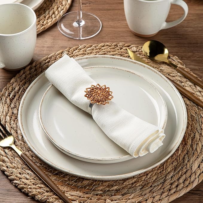 AmorArc 18 Pieces Ceramic Dinnerware Sets for 6, Handpainted Stoneware Plates and Bowls Set with Rustic Terracotta Underside, Scratch Resistant Dishes Set, Dishwasher & Microwave Safe