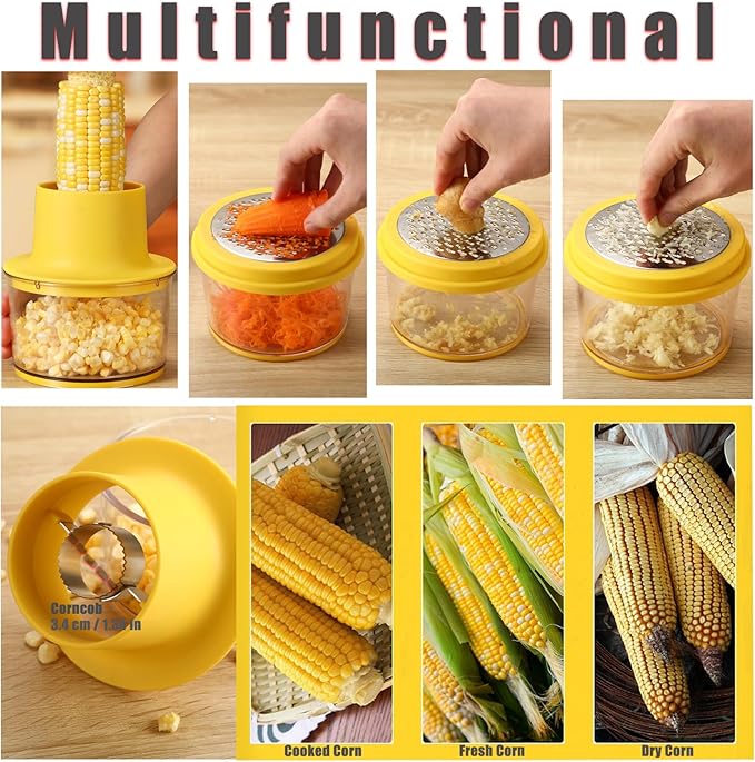 Corn Peeler Stripper for Corn on the Cob, Stainless Steel Corn Cob Stripping Tool, Corn Thresher with Bowl No Splash No Waste