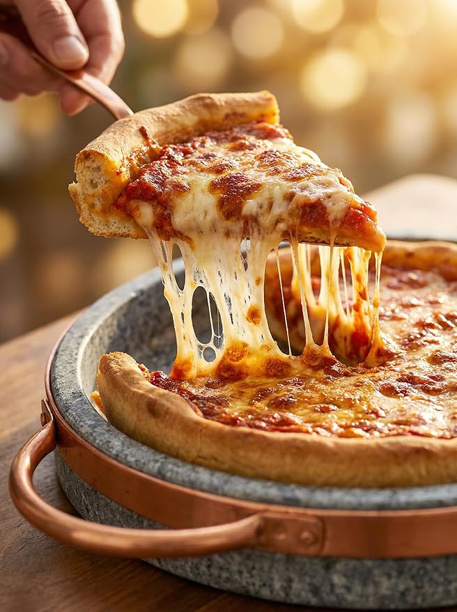 12-inch Soapstone Deep Dish Pizza Pan with Copper Handles – Authentic Chicago Style Pizza Stone – Naturally Non-Stick, Chemical-Free Baking Stone for Oven
