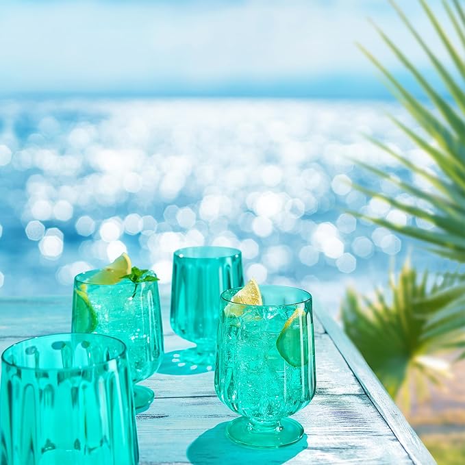 15oz Unbreakable Premium Drinking Glasses Set of 4 - Super Grade Acrylic Plastic - Perfect For Gifts - European Style Shatterproof BPA-free Glassware Dishwasher-Safe, Indoor & Outdoor Drinkware (Lime)