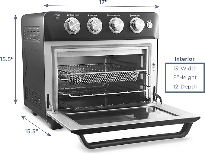 Elite Gourmet EAF9100# Maxi-Matic Electric 25L Air Fryer Oven, 1640 Watts Oil-Less Convection Oven 12" Pizza Extra Large Capacity, Grill, Bake, Roast, Air Fryer, Black
